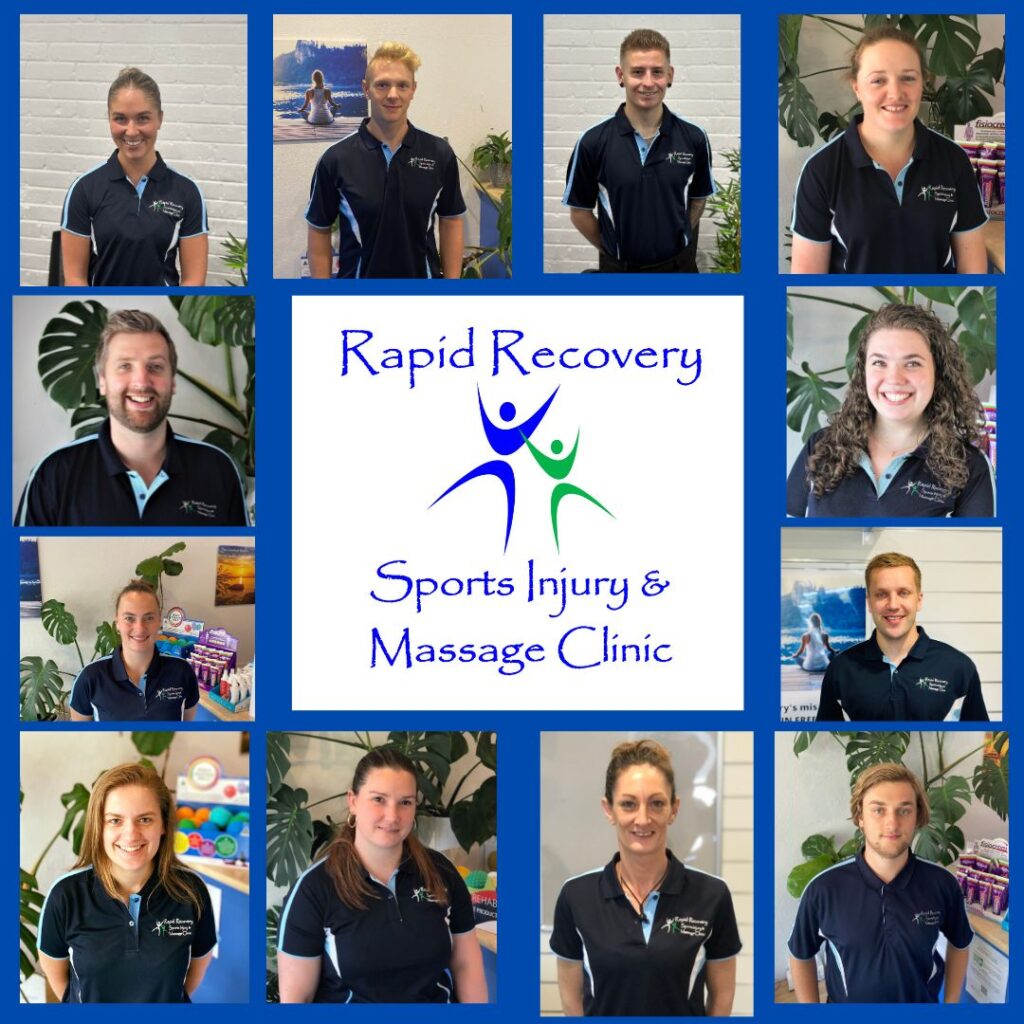 Rapid Recovery Team Photo consisting of Osteopath, Remedial Massage Therapists, Myotherapists & a Sports Therapist. Working from Ferntree Gully, Healesville & Seville.